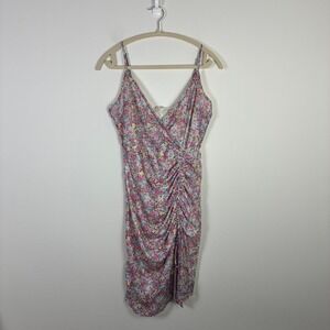 BCBGeneration Floral Mesh Ruched Mini Dress Women's 10 Summer Party Going Out